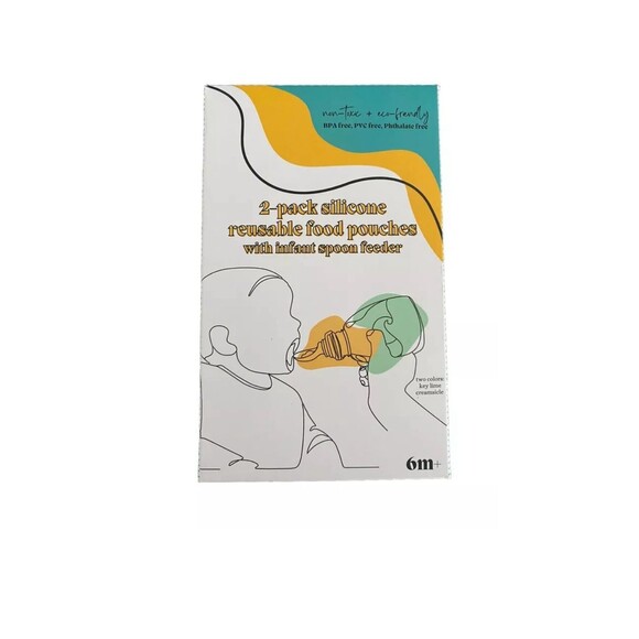 2-Pack Silicone Reusable Food Pouches With Infant Spoon Feeder - Picture 1 of 2